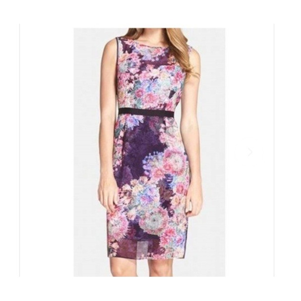 Adrianna Papell Floral Mesh Sheath Dress Sleeveless Size 8 Occasion Cocktail